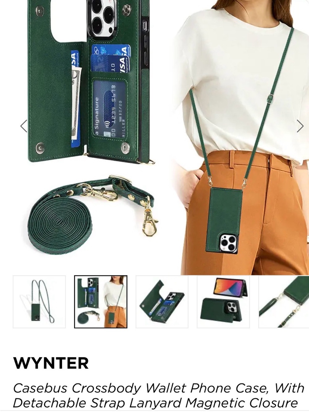 Wynter Green Crossbody Wallet Phone Case with Detachable Strap